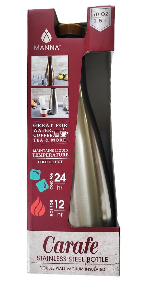 New Manna Carafe Stainless Steel Bottle Double wall insulated, 50 oz. 1.5 L