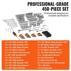 VEVOR Mechanics Tool Set and Socket Set 1/4in 3/8in 1/2 in Drive Sockets 450Pcs
