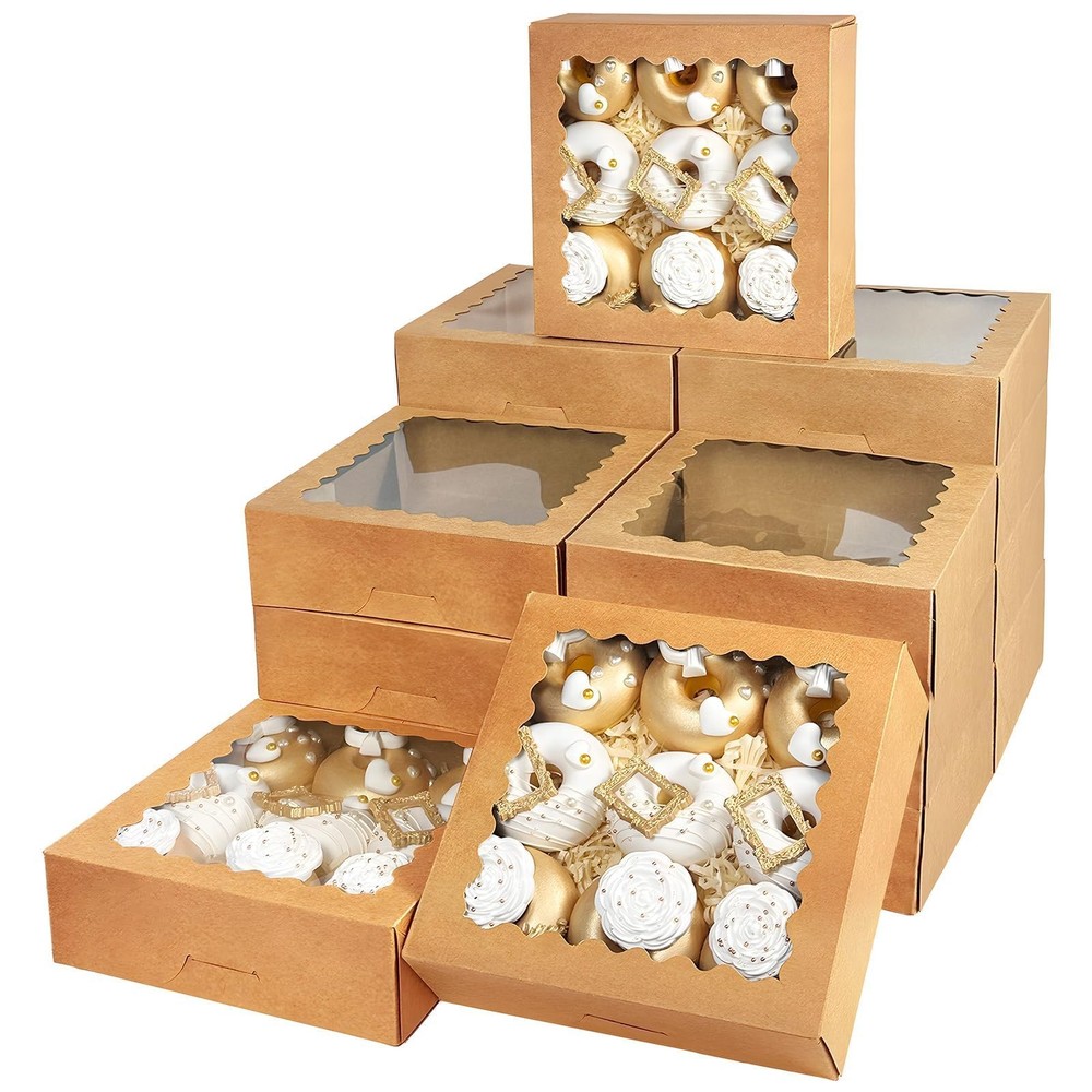 55pcs Brown Pie Boxes 8x8x2.5 inches Easy Assemble Macaroon Bakery Boxes Cook…