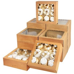 55pcs Brown Pie Boxes 8x8x2.5 inches Easy Assemble Macaroon Bakery Boxes Cook…