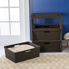 Wide 3 Drawer Tower, Plastic Storage Organizer with Removable Decorative Bins, E