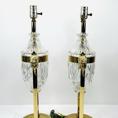 Vintage Regency Rams Head Brass & Crystal Lamps Both Work BEAUTIFUL QUALITY
