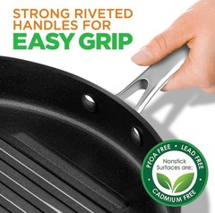 NutriChef 12in Hard-Anodized Nonstick Grill Pan Dishwasher Safe PFOA Free – NEW