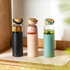 21Oz Glass Water Bottle with Silicone Sleeve & Bamboo Lid, BPA Free Reusable Wat