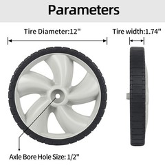 2 Set 12×1.75″ Plastic Rear Lawn Mower Wheels for Arnold 490-324-0002, 1/2″ Bore