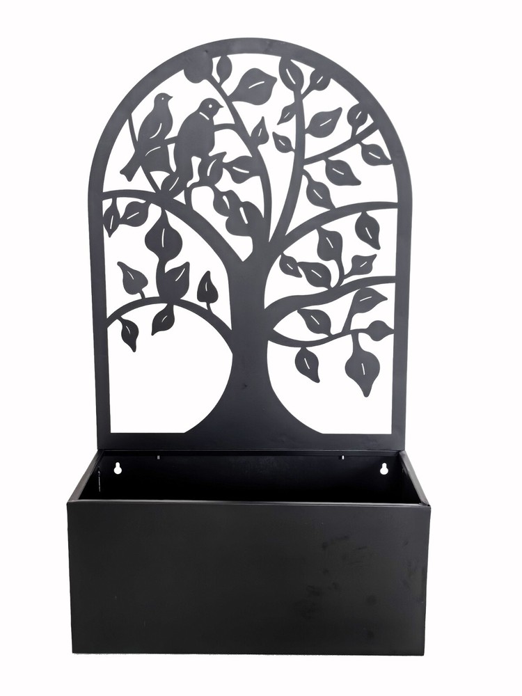 26.5″ H Metal Hanging Planter Antique Black Garden Metal Wall Decor