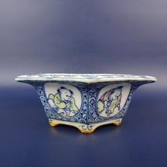 Shoseki Ishida Japanese Bonsai Pot Hexagonal Polychrome L11.8cm 4.6in Vintage