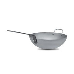 Mauviel M’STEEL Black Carbon Steel Wok With Iron Handle, 11.8-In