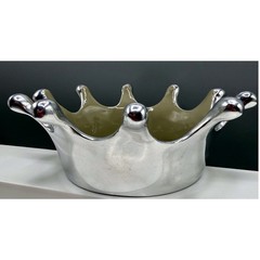 Lunares San Francisco Silver Splash Crown Bowl Silver Tone & Tan Enamel 7.5″