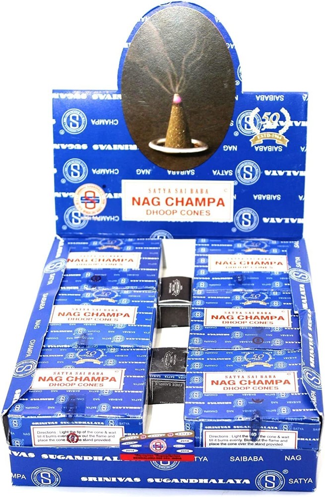 Nag Champa Satya Sai Baba Temple Incense Cones Carton, 12 Box