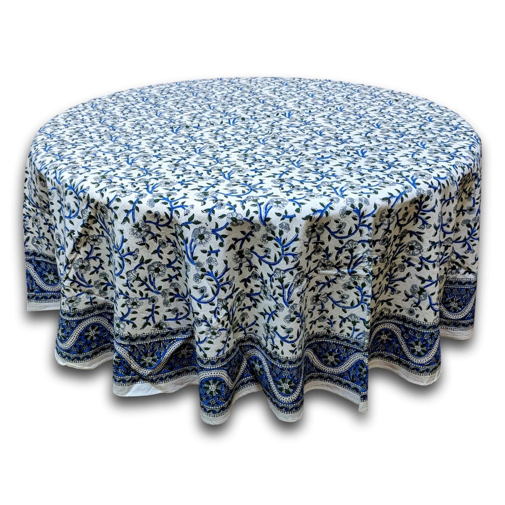 India Arts Hand Block Print Floral Tablecloth Round Cotton Table Linen Beach She