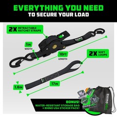Rhino USA 2in x 10ft Retractable Ratchet Straps, 2 Pack, 1,000lbs Working Load