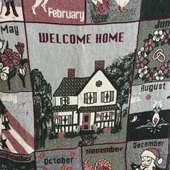 VTG 90s Tapestry Throw Blanket Welcome Home Calendar Holidays 12 Months EUC