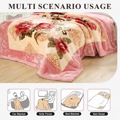 6lb/7lb Korean Mink Blanket Reversible Floral Printed Plush Bed Raschel Blanket