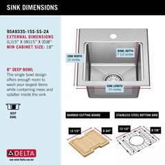 Delta Emery 15″ Drop-In Sink – SS, WorkFlow Ledge, Single-Certified Refurbished