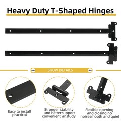 24in Heavy Duty gate Hinges 1760Lbs Capacity, 4 Pcs T-Strap 24 Inch, Black
