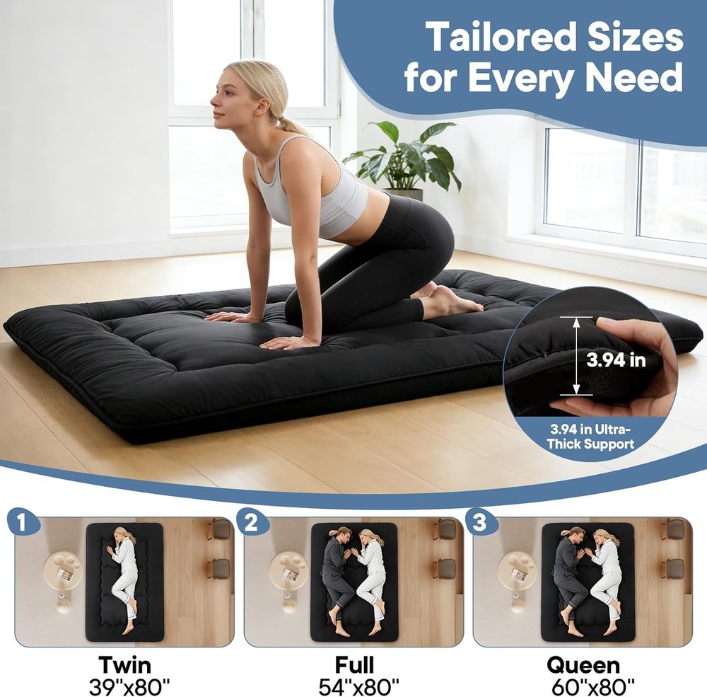 4-Inch Floor Mattress,Japanese Tatami Futon Mattress w/Removable Cover,Roll Up
