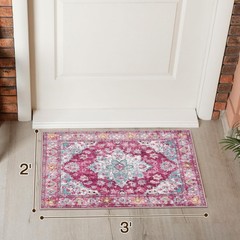 2×3 Machine Washable Area Rug for Entryway, Small Boho Neutral Rug for Front …