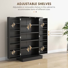 5-tier Kitchen Pantry Cabinet, Food Storage with 12 Door Shelves, Double Doors