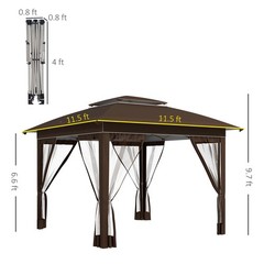 12′ x 12′ Backyard Party Cabana Gazebo w/ 3-Level Adjustable Height, Dark Brown
