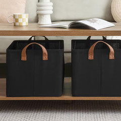 Black 16.5 In. X 10.3 In. Fabric Decorative Basket Set of 2 with Handles