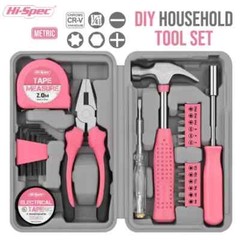 Small Mini DIY Household Pink Tools Kit Set 25 Pcs for Home Office With Tool Box