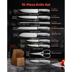 Uimoso 15-Piece Kitchen Knife Set with Block and Sharpener, High Carbon Steel