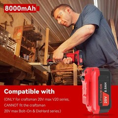 2PACK 20Volt For Craftsman V20 8.0Ah Li-ion Battery CMCB204 CMCB202 /Charger