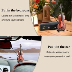 Miniature Violin Model, 9.8in Wooden Mini Violin with Stand, Black Leather Ca…