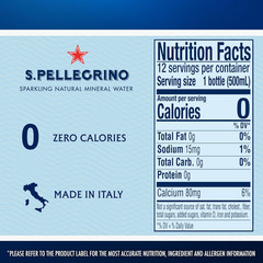 S.Pellegrino Sparkling Natural Mineral Water, Plastic Bottles, 16.9 Fl Oz (Pack
