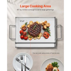 17×13 in Flat Top Griddle Stainless Steel Universal BBQ Grill Pan Cookware