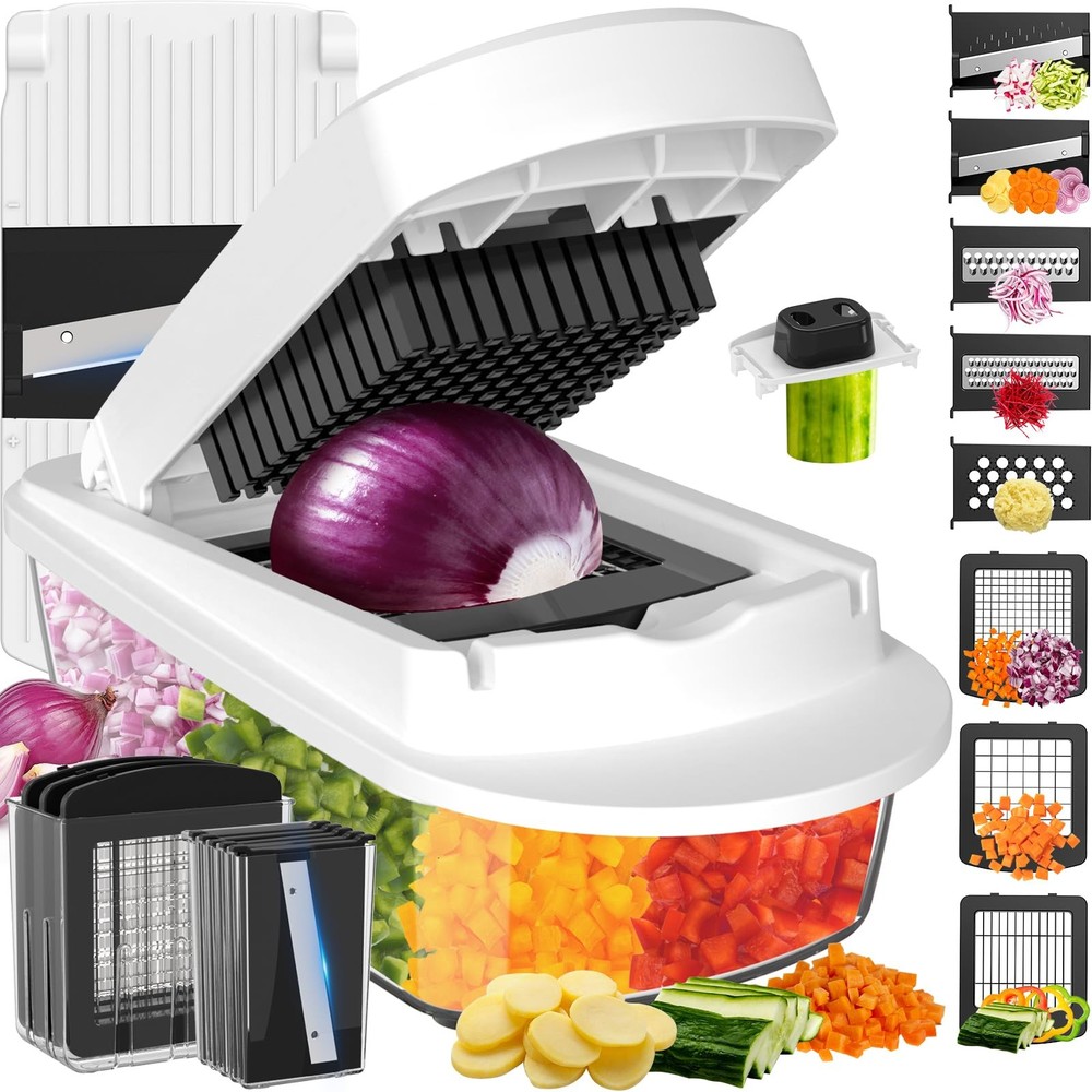 8 Blade All-in-1 Vegetable Chopper Mandoline Slicer with Container, Food Chop…