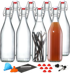 8 Pack [1 Liter / 33 Fl. Oz.] Swing Top Glass Bottles W/ Airtight Stopper Lids –