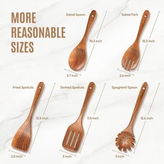 5-Piece Teak Wooden Kitchen Utensil Set Natural Non-Stick Cooking Spoon Spatulas