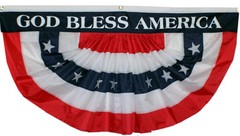 Large Patriotic Bunting Pleated Fan Flag God Bless America, 3 ft x 6 ft