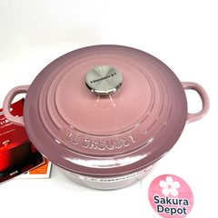 Le Creuset Cocotte Ronde 22cm Mauve Pink Enameled Cast Iron Silver Knob JPN New