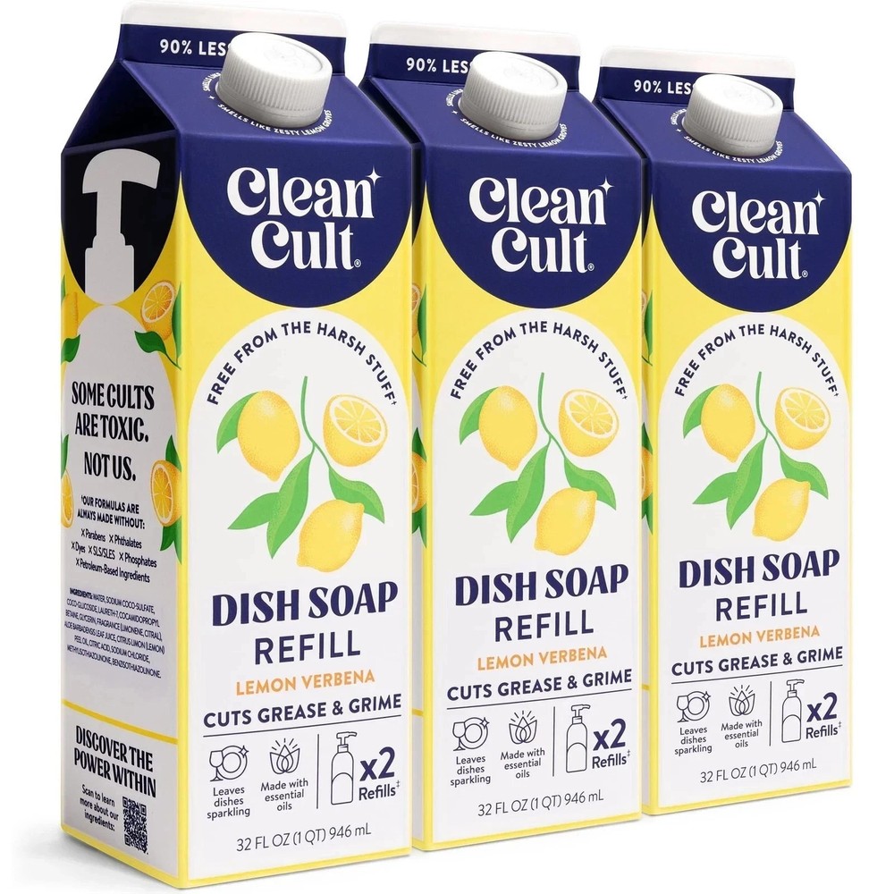 Cleancult Dish Soap Liquid Refills Plant Based Cleaning Power Cuts Grease &…