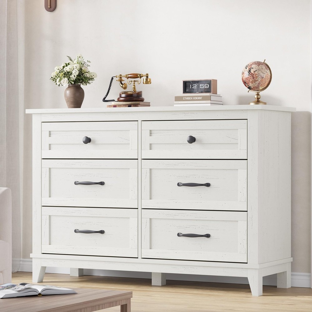 6 Drawer Dresser 47 Inch Wooden 6 Colors Freestanding Storage Chest Entryway