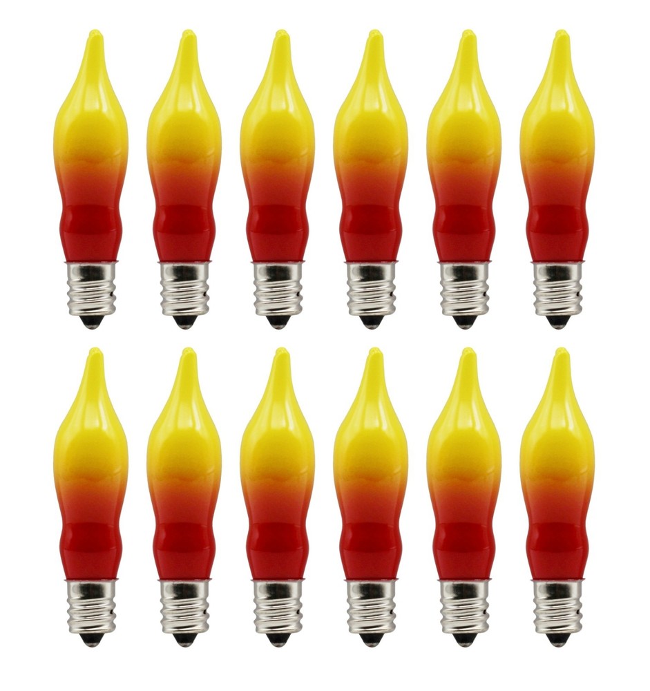 12 Pack Orange & Red Flame Tip Bulbs, 7W 120V, E12 Candelabra Base