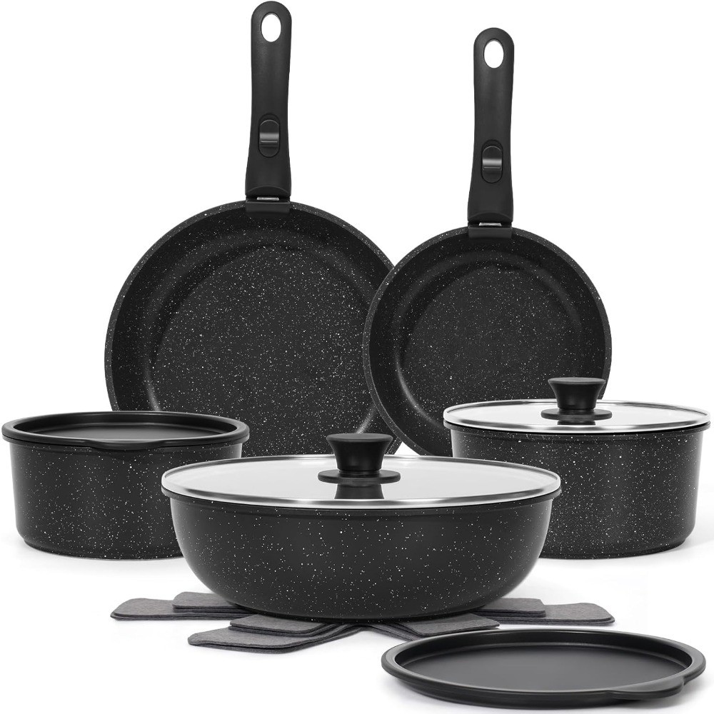 15-Piece Non Stick Cookware Set with Detachable Handles, Oven Safe Induction