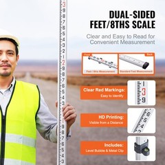 VEVOR 9 Feet 10ths Grade Rod 1/10ft Dual Sided 3 Section Telescopic Leveling Rod