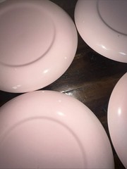 TAYLOR SMITH & TAYLOR DWARF PINE Pink 4 Pc Service Set Plates China Dishes VTG
