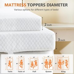 DUMOS HOME Comfy Memory Foam Mattress Topper w/Removable Cover&Elastic Straps