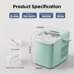 Portable Ice Maker – 9 Cubes in 6 Mins, 26.5lbs/24Hrs, Includes Scoop & Basket,
