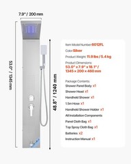 VEVOR Shower Panel Tower System Stainless Steel Column Rainfall Waterfall Head