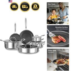 Non Stick Pots and Pans Set, 10pcs Hybrid Stainless Steel Cookware Set, Fryin…