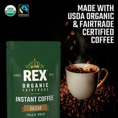 Rex Coffee Organic Fairtrade Natural Decaf Freeze-Dried Instant Arabica 7.05 oz