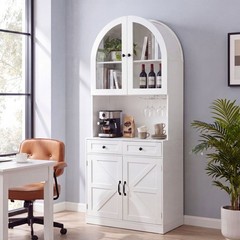 75″ Farmhouse Pantry Cabinet Coffee Bar Storage W/ Charging Station, Drawer,Door