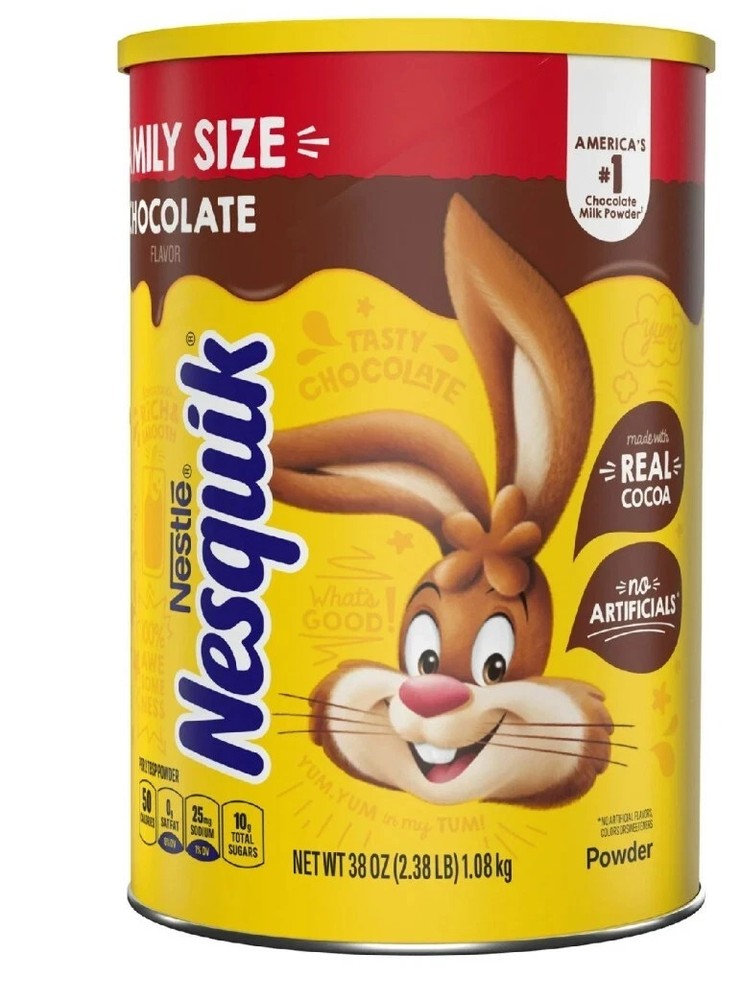Nestle Nesquik Chocolate Flavor Powder Stir In Drink Mix Canister, 38oz
