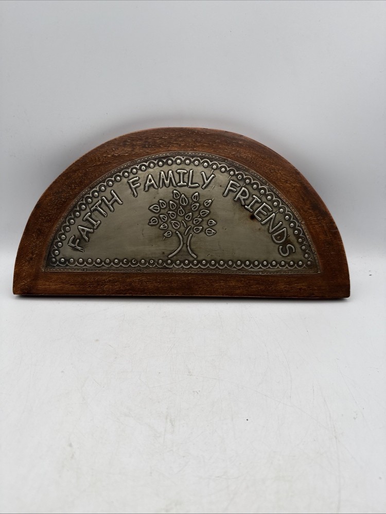 Vintage Wall Plaque Metal Wood Faith, Family, Friends
